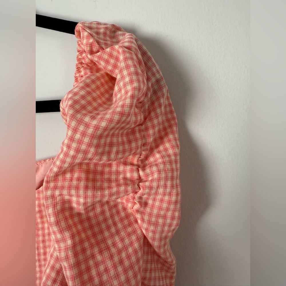 Lulus Blushin' Babe Pink Gingham Ruched Puff Sleeve Top - Picture 4 of 17